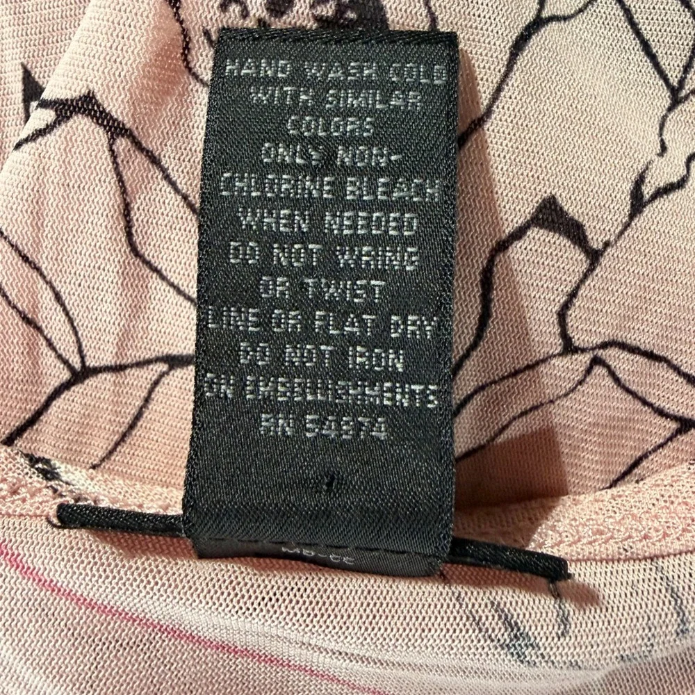 Vintage Y2K The Limited Blouse XL Faux Wrap Sheer Floral Rhinestone Lettuce Hem - Picture 3 of 9